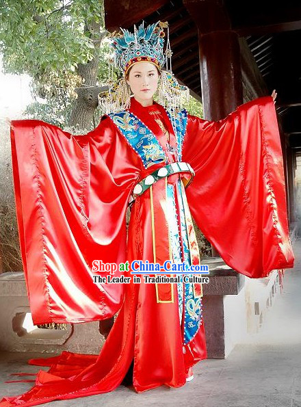 Supreme Chinese Traditional Wedding Dress and Phoenix Wedding Head Piece Complete Set