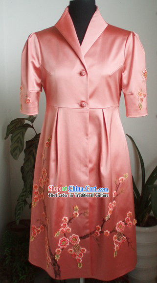 Traditional Mandarin Handmade Plum Blossom Silk Overcoat