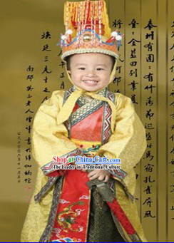 China Ancient Emperor Traditional Hats and Costume Set