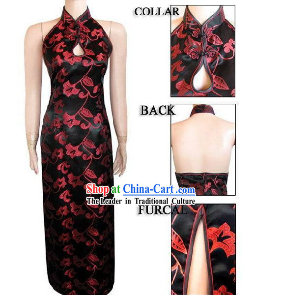 Chinese Traditional Rui Fu Xiang Black Cheongsam - Morning Glory