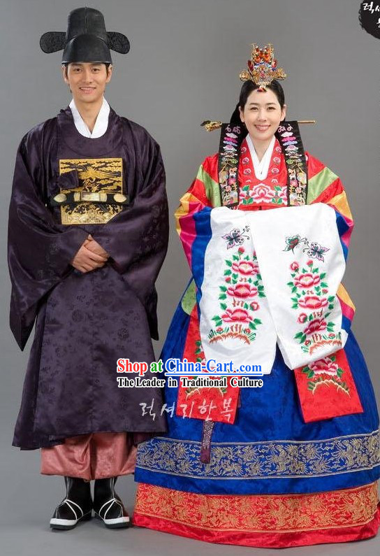 Traditional Korean Wedding Clothing for Bride and Bridegroom