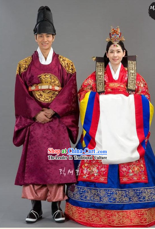 Ancient Korean Wedding Costumes Bride and Bridegroom 2 Complete Sets