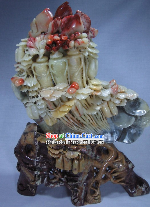 Natural Qingtian Jade Ginseng Sculpture