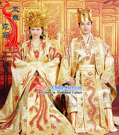 Ancient Chinese Emperor and Empress Wedding Dresses and Crowns Two Sets