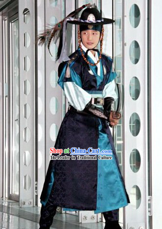 Korean Male Warrior Costume National Costume Ancient Korean Official Costume and Hat Set