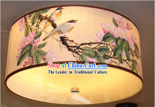 Chinese Traditional Flower and Bird Original Painting Ceiling Lantern