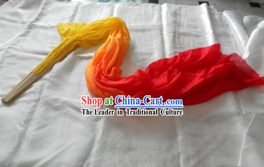 Chinese Long Silk Color Transition Dance Fan