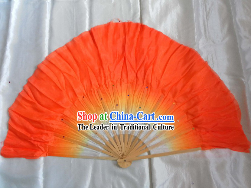 Supreme Bamboo Handle Chinese Traditional Silk Dance Fan _orange_