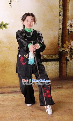 Traditional Butterfly Embroidery Silk Tai Chi Dress Set