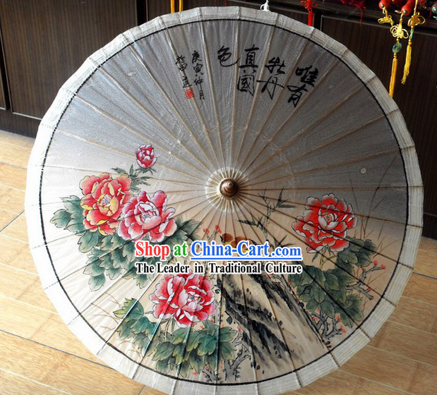 Chinese Hand Painted Peony Painting Umbrella