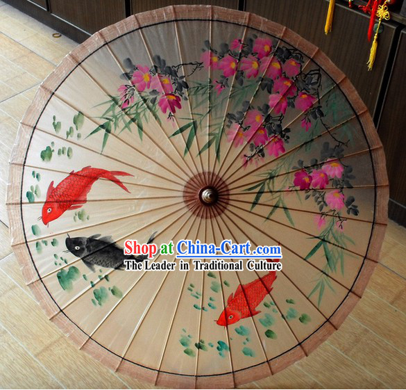 Chinese Classical Carp Painting Sun Umbrella