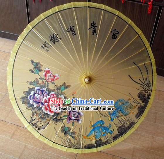 Chinese Traditional Goldfish Painting Display Umbrella