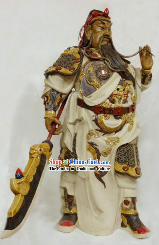 Large Guan Gong Shiwan Ceramic Figurine