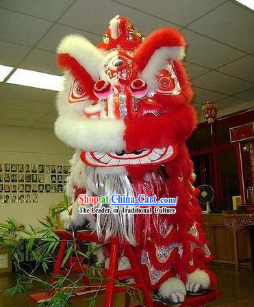 Amazing Festival Celebration Half Red Half White Supreme Handmade Lion Dance Costumes