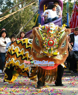 Supreme Competition and Parade Long Sheep Wool Southern Lion Dance Costume Complete Set