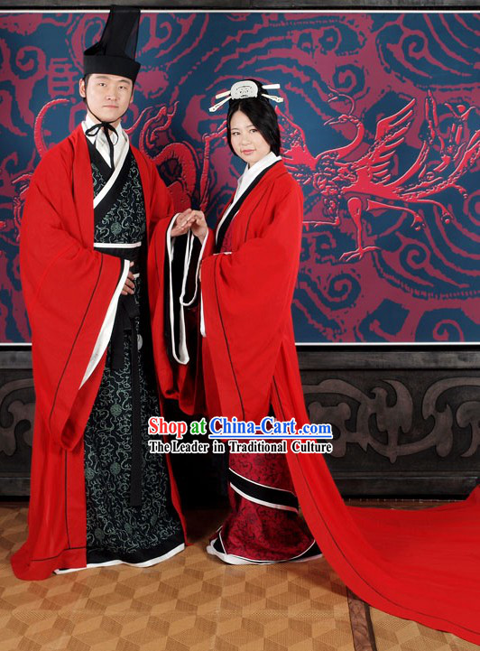 Traditional Chinese Wedding Hanfu Wear 2 Sets for Brides and Bridegrooms