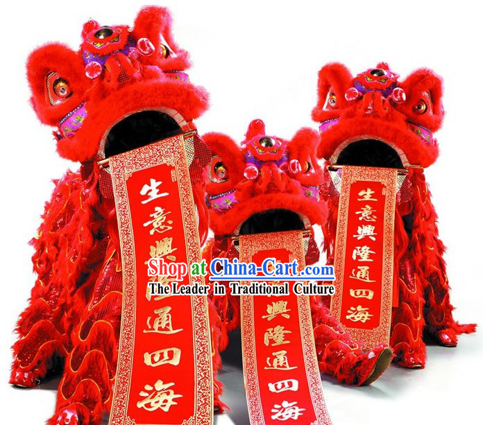 Traditional Red Lion Dance Costumes Complete Set