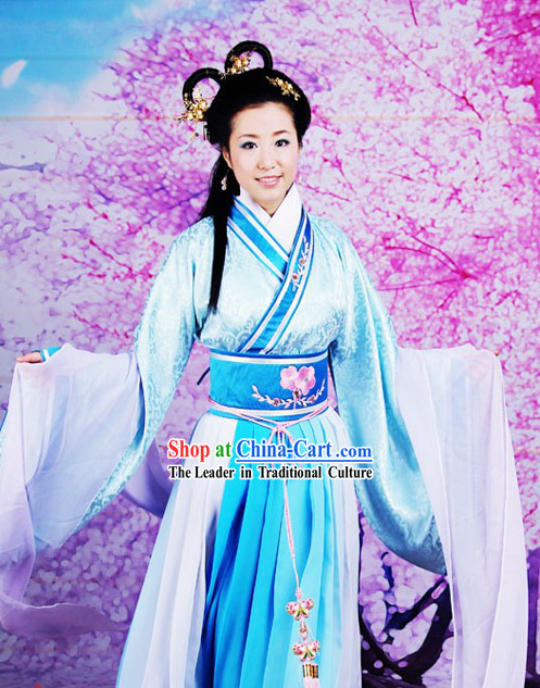 Ancient Chinese Mandarin Light Blue Beauty Hanfu Dress Set