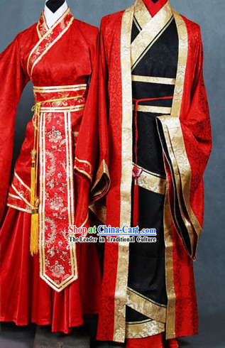 Chinese Classical Lucky Red Wedding Dress 2 Sets for Bride and Bridegroom