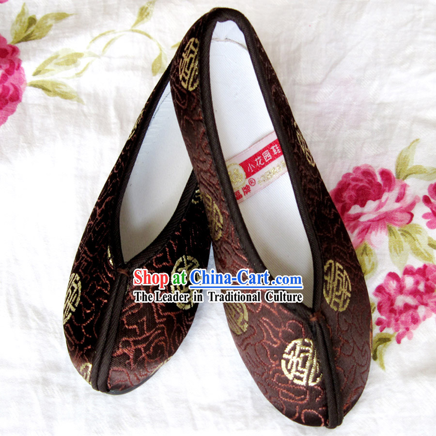 Chinese Brown Embroidery Shoes for Boys