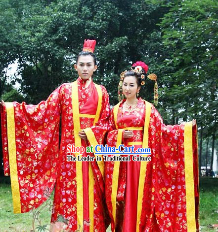 Ancient Chinese Wedding Gowns and Hats 2 Complete Sets