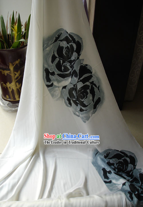 Traditional Chinese Hand Painted Rose Silk Fabric