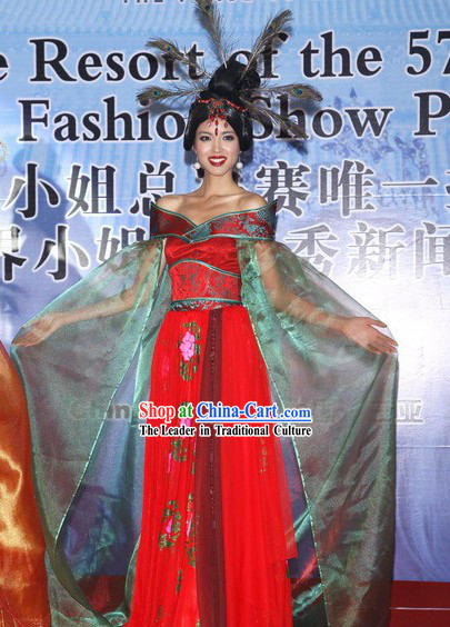 Chinese Beauty Pageant Competition Costumes and Hair Decoration Complete Set