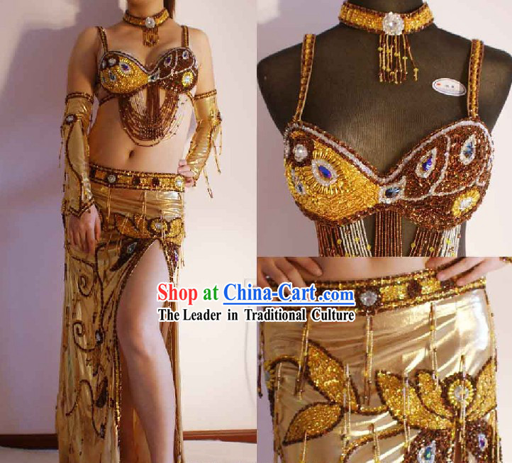 Top Golden Belly Dance Costumes Complete Set for Women