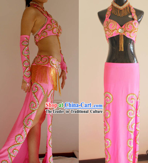 Professional Competition Pink Belly Dance Costumes Complete Set for Women