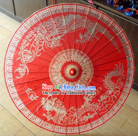 Traditional Chinese Hand Made Wedding Dragon Phoenix Umbrella