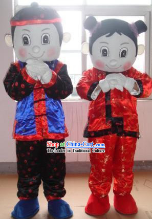 Chinese New Year Boy and Girl Mascot Costumes Complete Set