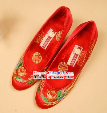 Chinese Traditional Bride Wedding Shoes - Bai Nian Hao He