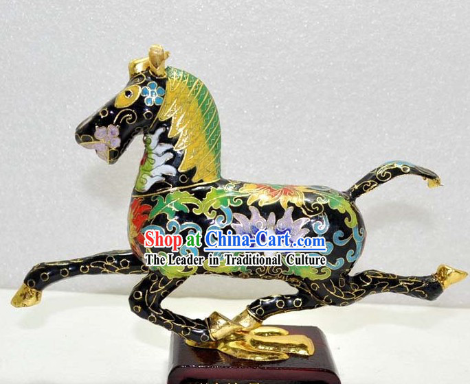 Chinese Gold Brass Cloisonne Horse Pair