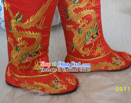 Traditional Chinese Wedding Dragon Embroidery Boots