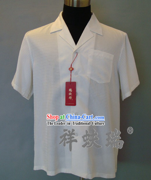 Chinese Peking Rui Fu Xiang White Silk Blouse for Men