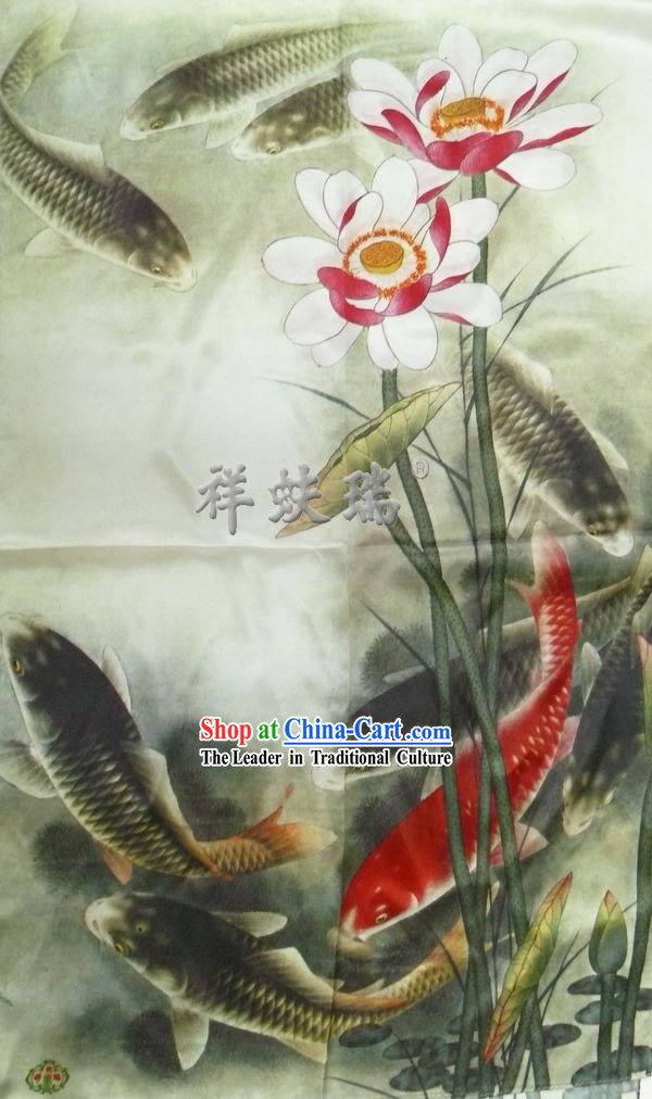 Chinese Beijing Rui Fu Xiang Hand Painted Silk Scarf