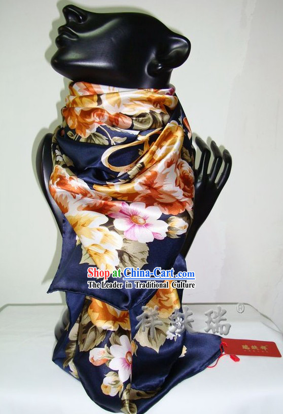 Chinese Beijing Rui Fu Xiang Traditional Flower Silk Scarf