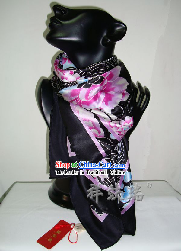 China Beijing Rui Fu Xiang Traditional Flower Silk Scarf