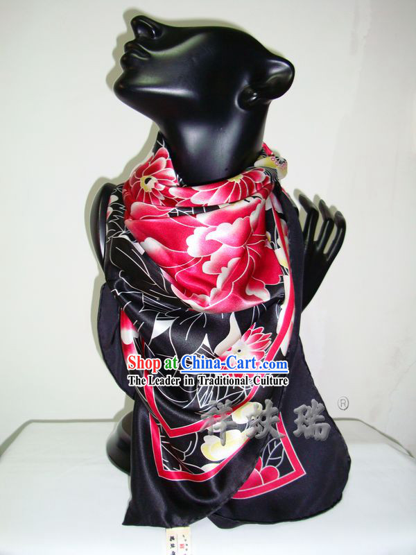 Chinese Rui Fu Xiang Silk Flower Scarf for Women