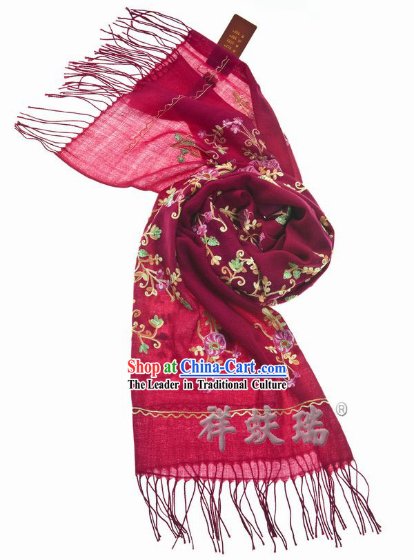 Traditional Chinese Rui Fu Xiang Flower Wool Scarf