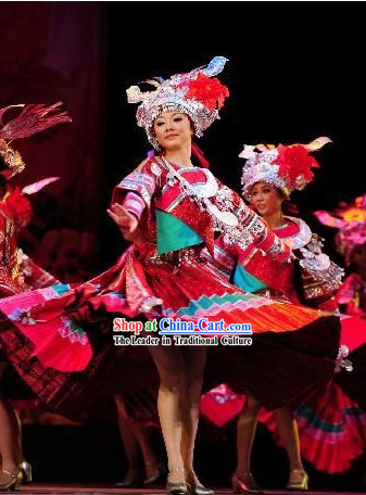 Chinese Miao Dance Costumes and Hat Set