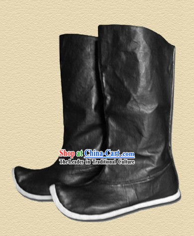 Ancient Chinese Handmade Hanfu Black Leather Boots for Men