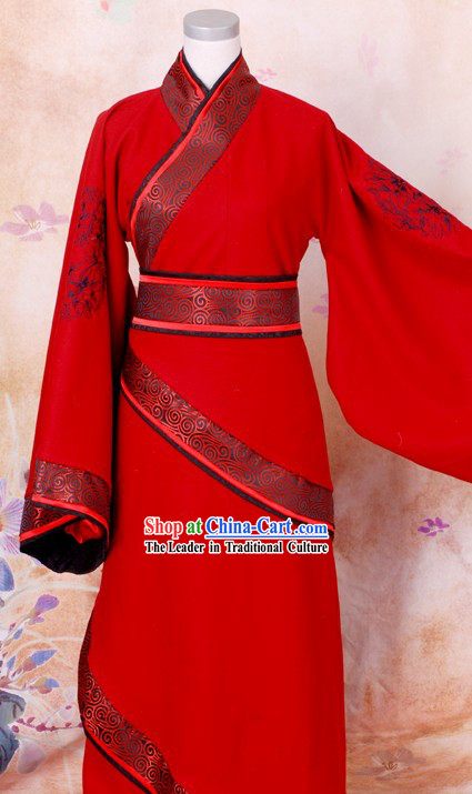 Ancient Han Dynasty Embroidered Flower Red Wedding Dress