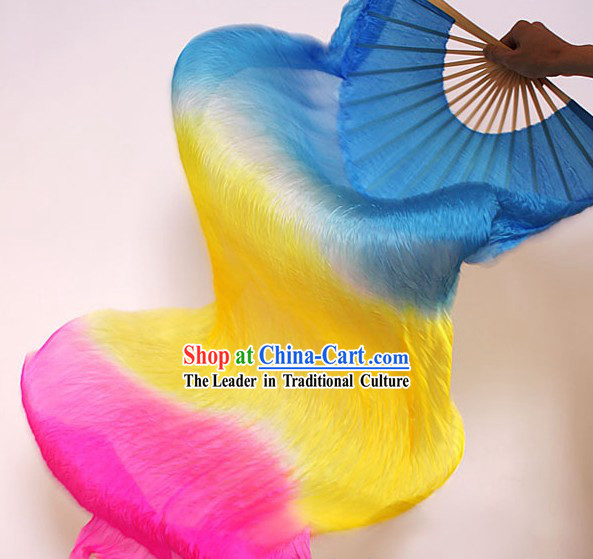 Traditional Chinese Handmade Three Colors Transition Long Silk Dance Fan
