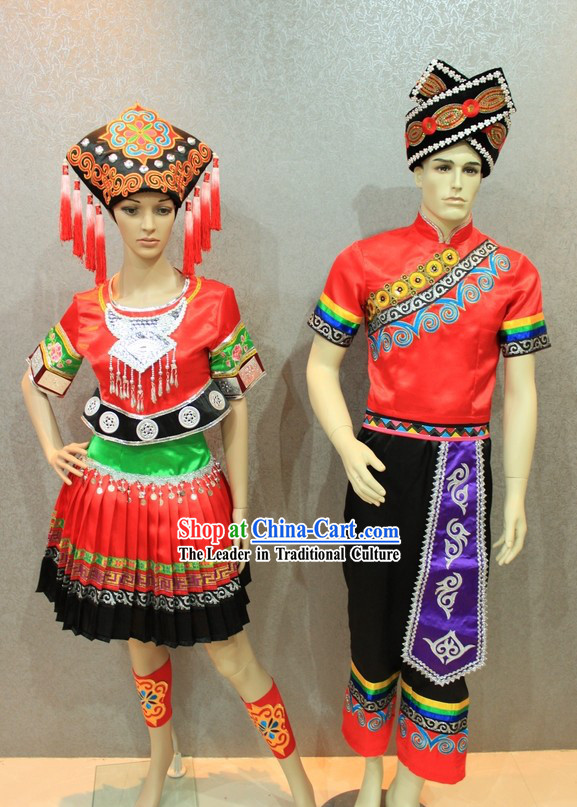 Traditional Chinese Ethnic Wedding Dress 2 Sets for Men and Women