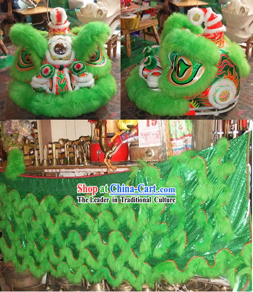 Supreme Green Long Wool Lion Dance Clothes Complete Set