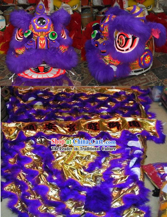 Purple Long Wool Lion Dance Costume Complete Set