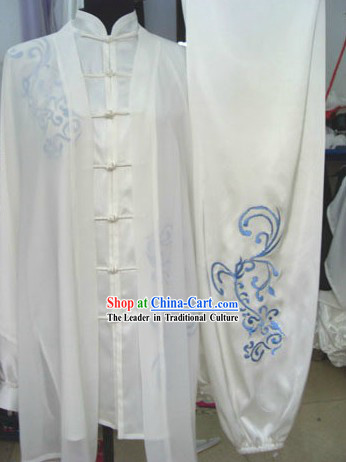 Traditional Chinese Silk Embroidered Flower Tai Chi Competition Clothing Set