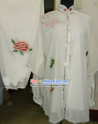 Chinese Embroidered Flower Silk Wushu Dress and Veil Set