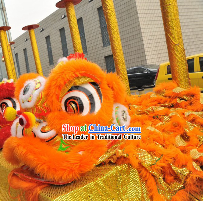 Supreme Luminous Orange Wool Lion Dance Costume Complete Set